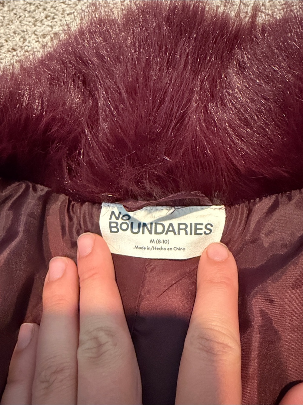No Boundaries Plush Faux Fur Jacket in Burgundy - Picture 4 of 5